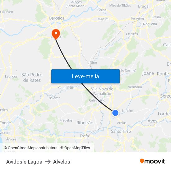 Avidos e Lagoa to Alvelos map
