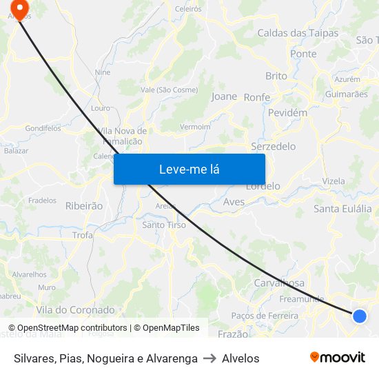 Silvares, Pias, Nogueira e Alvarenga to Alvelos map