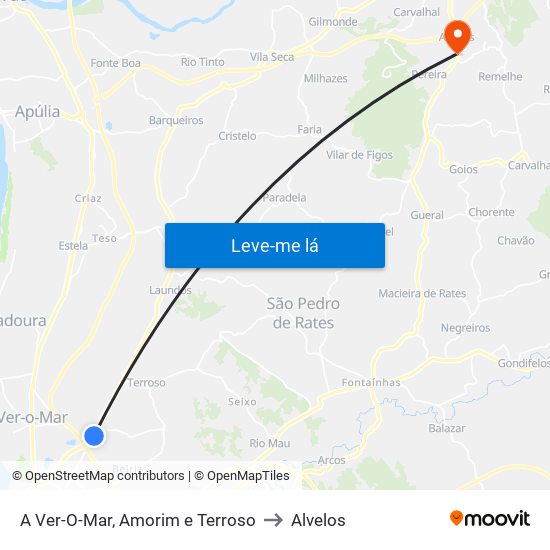 A Ver-O-Mar, Amorim e Terroso to Alvelos map