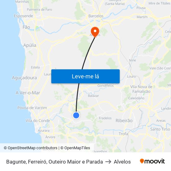 Bagunte, Ferreiró, Outeiro Maior e Parada to Alvelos map