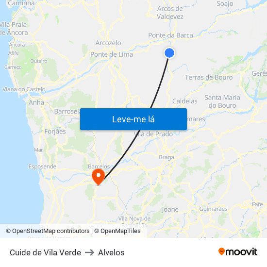 Cuide de Vila Verde to Alvelos map