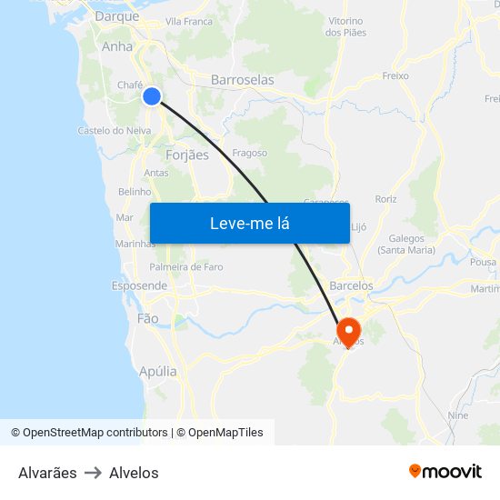 Alvarães to Alvelos map