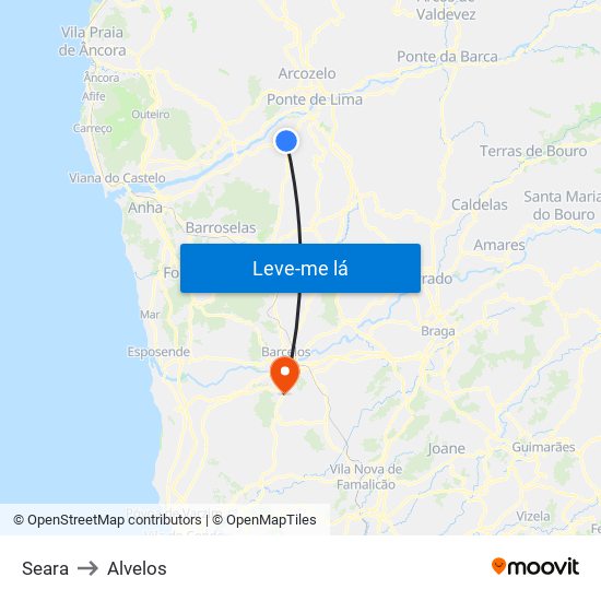 Seara to Alvelos map