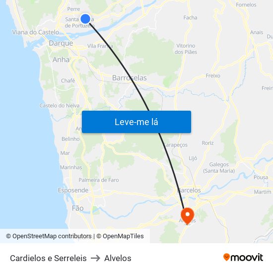 Cardielos e Serreleis to Alvelos map