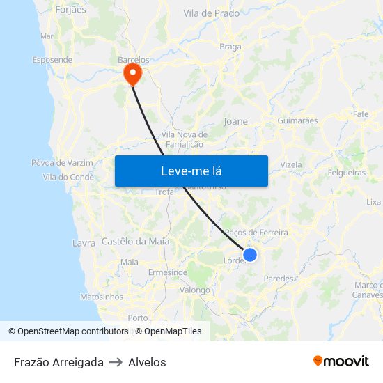 Frazão Arreigada to Alvelos map