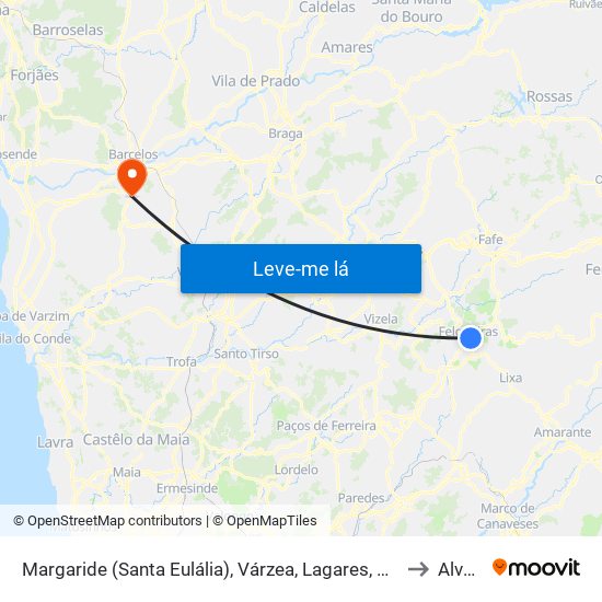 Margaride (Santa Eulália), Várzea, Lagares, Varziela e Moure to Alvelos map