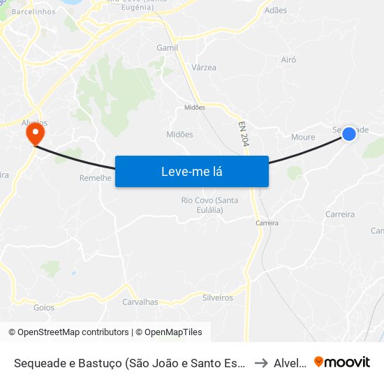 Sequeade e Bastuço (São João e Santo Estêvão) to Alvelos map