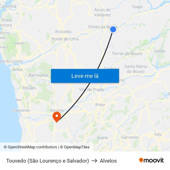 Touvedo (São Lourenço e Salvador) to Alvelos map