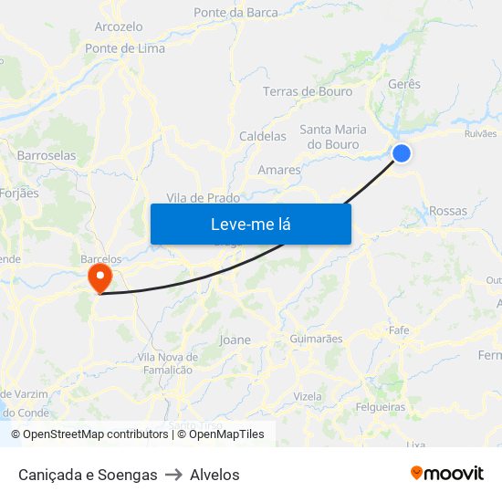 Caniçada e Soengas to Alvelos map