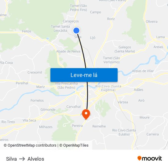 Silva to Alvelos map