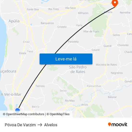 Póvoa De Varzim to Alvelos map