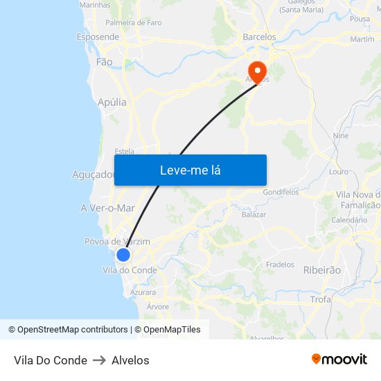 Vila Do Conde to Alvelos map
