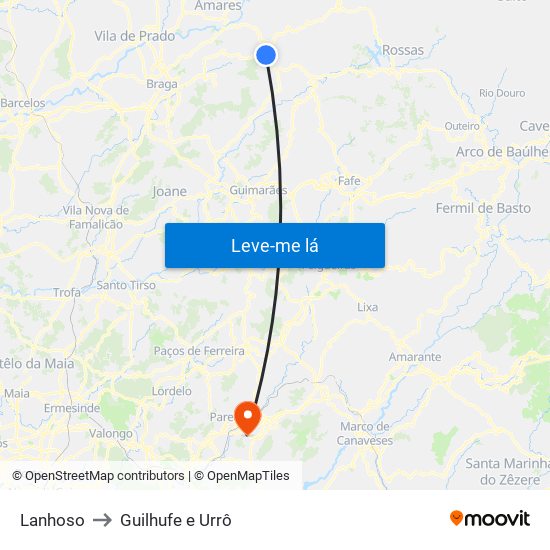 Lanhoso to Guilhufe e Urrô map