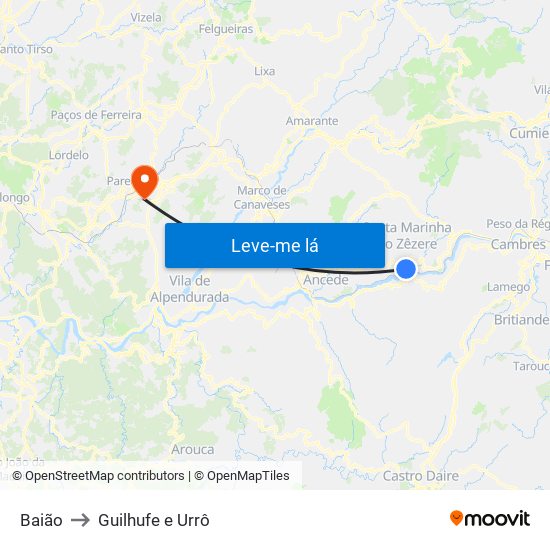 Baião to Guilhufe e Urrô map