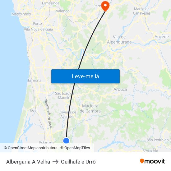 Albergaria-A-Velha to Guilhufe e Urrô map