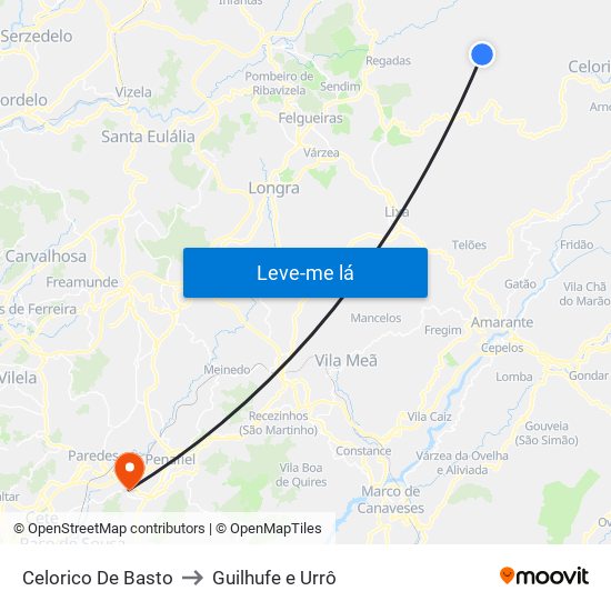 Celorico De Basto to Guilhufe e Urrô map