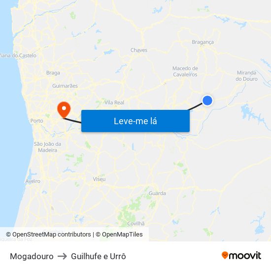 Mogadouro to Guilhufe e Urrô map