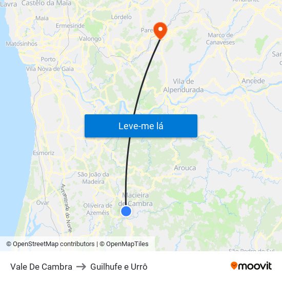 Vale De Cambra to Guilhufe e Urrô map
