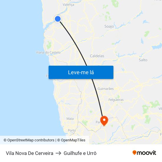 Vila Nova De Cerveira to Guilhufe e Urrô map
