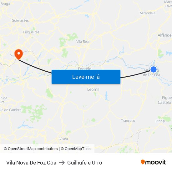 Vila Nova De Foz Côa to Guilhufe e Urrô map