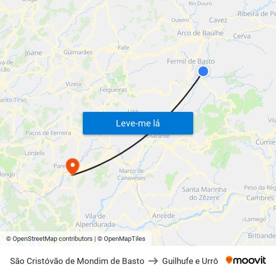 São Cristóvão de Mondim de Basto to Guilhufe e Urrô map