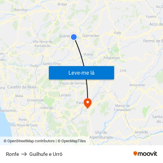 Ronfe to Guilhufe e Urrô map