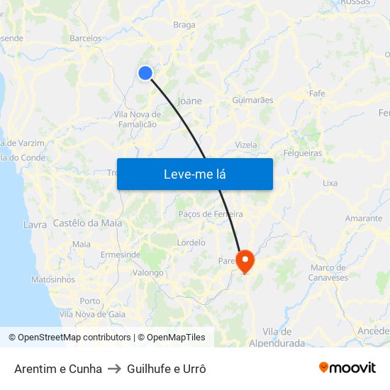 Arentim e Cunha to Guilhufe e Urrô map