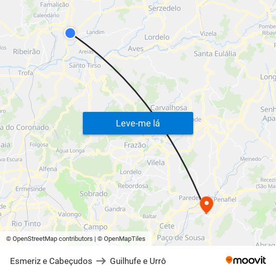 Esmeriz e Cabeçudos to Guilhufe e Urrô map