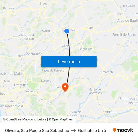 Oliveira, São Paio e São Sebastião to Guilhufe e Urrô map