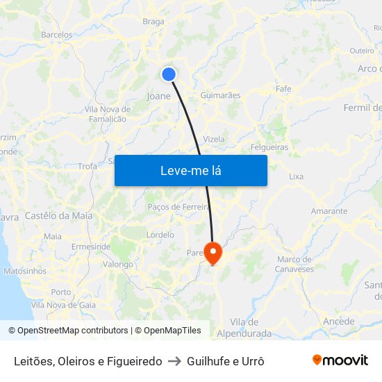 Leitões, Oleiros e Figueiredo to Guilhufe e Urrô map
