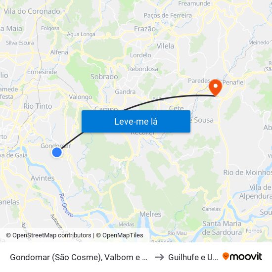 Gondomar (São Cosme), Valbom e Jovim to Guilhufe e Urrô map