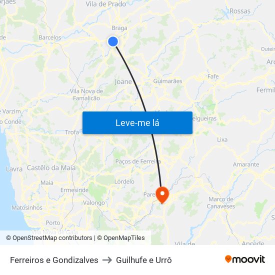 Ferreiros e Gondizalves to Guilhufe e Urrô map