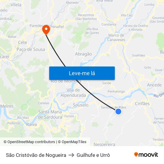 São Cristóvão de Nogueira to Guilhufe e Urrô map