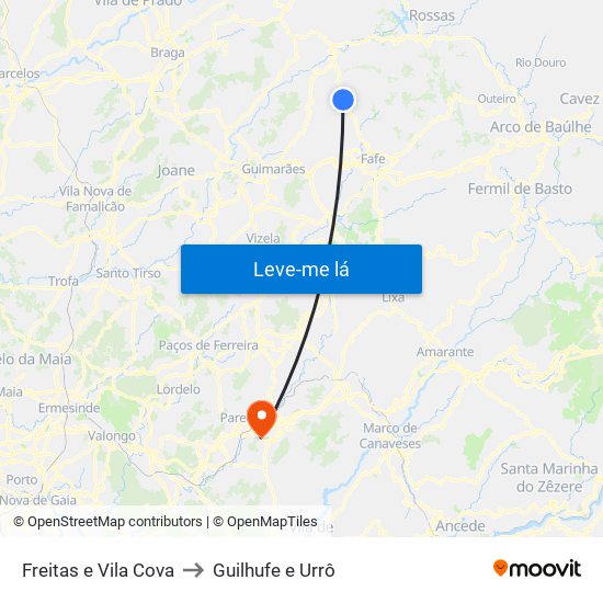 Freitas e Vila Cova to Guilhufe e Urrô map