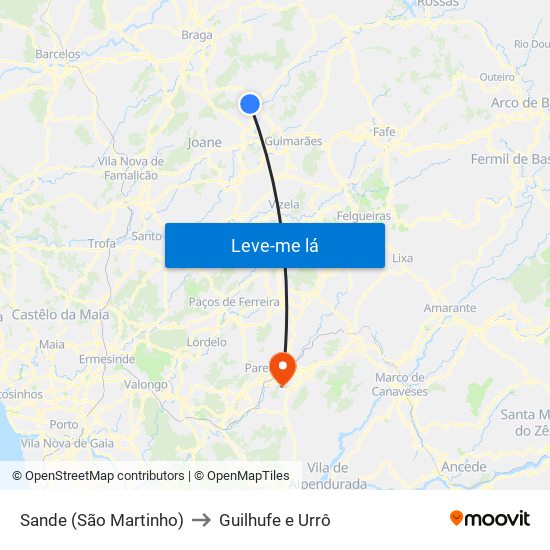 Sande (São Martinho) to Guilhufe e Urrô map
