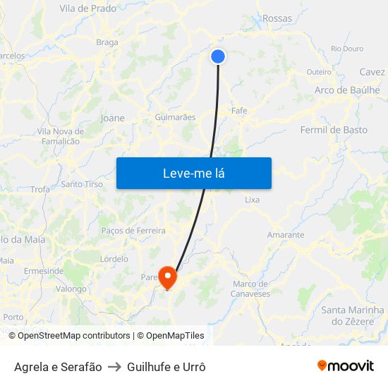 Agrela e Serafão to Guilhufe e Urrô map