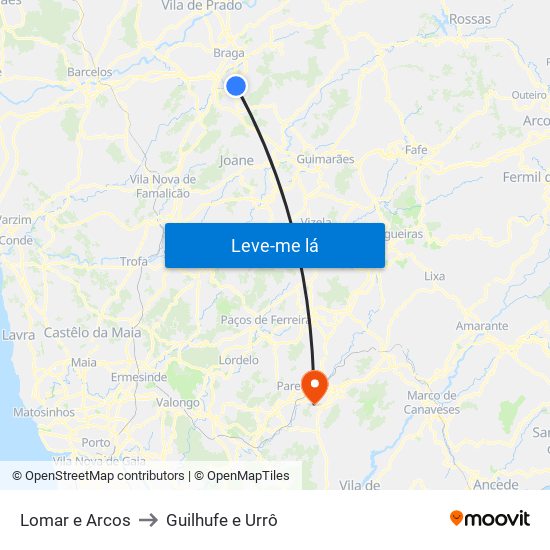 Lomar e Arcos to Guilhufe e Urrô map