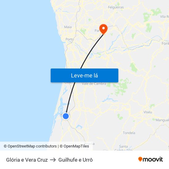 Glória e Vera Cruz to Guilhufe e Urrô map