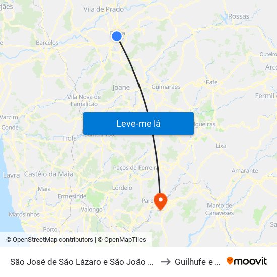 São José de São Lázaro e São João do Souto to Guilhufe e Urrô map