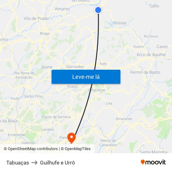 Tabuaças to Guilhufe e Urrô map