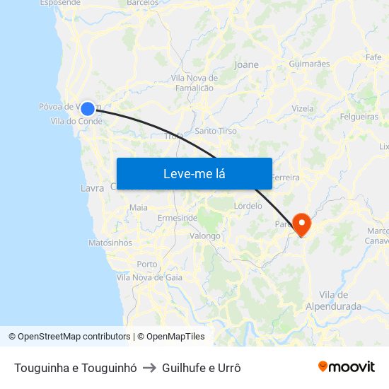 Touguinha e Touguinhó to Guilhufe e Urrô map