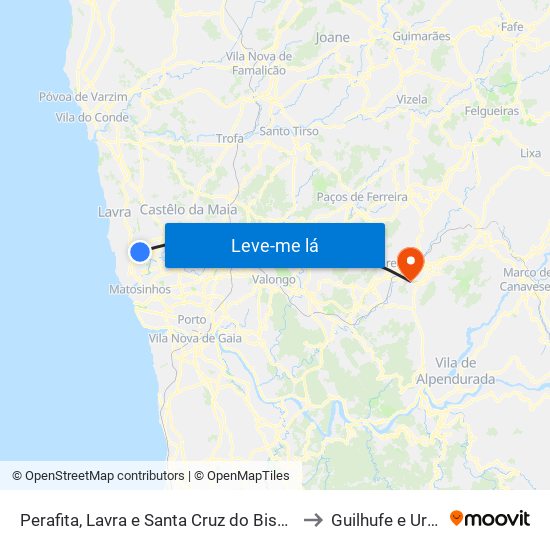 Perafita, Lavra e Santa Cruz do Bispo to Guilhufe e Urrô map