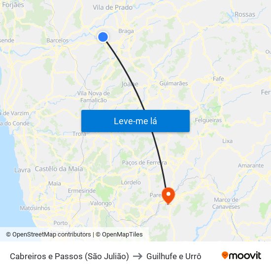 Cabreiros e Passos (São Julião) to Guilhufe e Urrô map