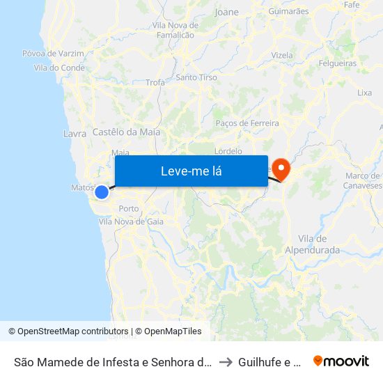 São Mamede de Infesta e Senhora da Hora to Guilhufe e Urrô map