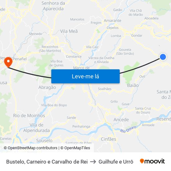 Bustelo, Carneiro e Carvalho de Rei to Guilhufe e Urrô map