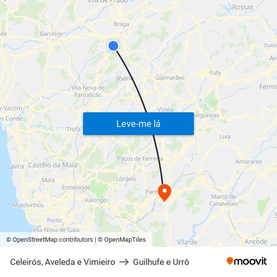 Celeirós, Aveleda e Vimieiro to Guilhufe e Urrô map