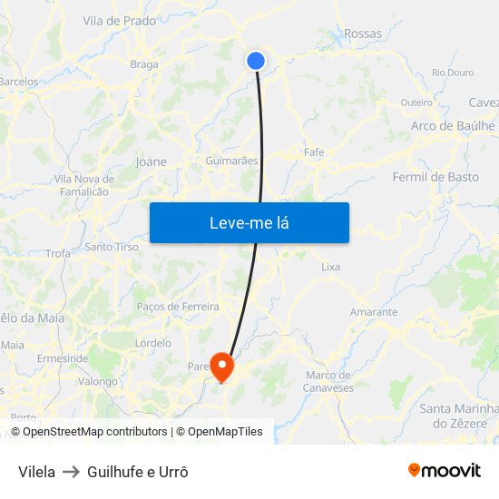 Vilela to Guilhufe e Urrô map