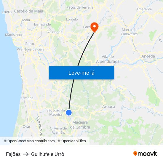 Fajões to Guilhufe e Urrô map