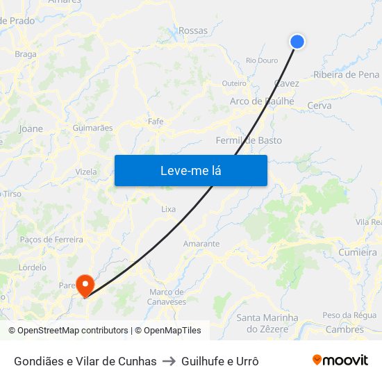 Gondiães e Vilar de Cunhas to Guilhufe e Urrô map