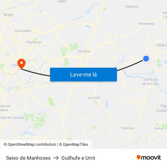 Seixo de Manhoses to Guilhufe e Urrô map